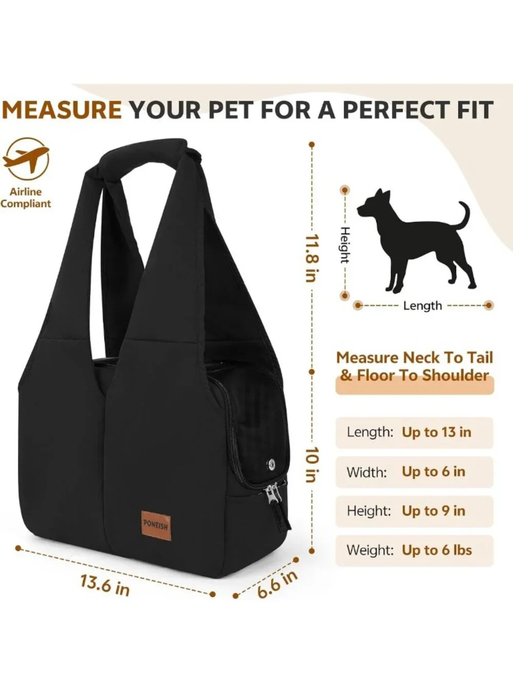 Soft-Sided Dog Carrier Tote for Small Pets, 6 Pockets, Travel-Friendly